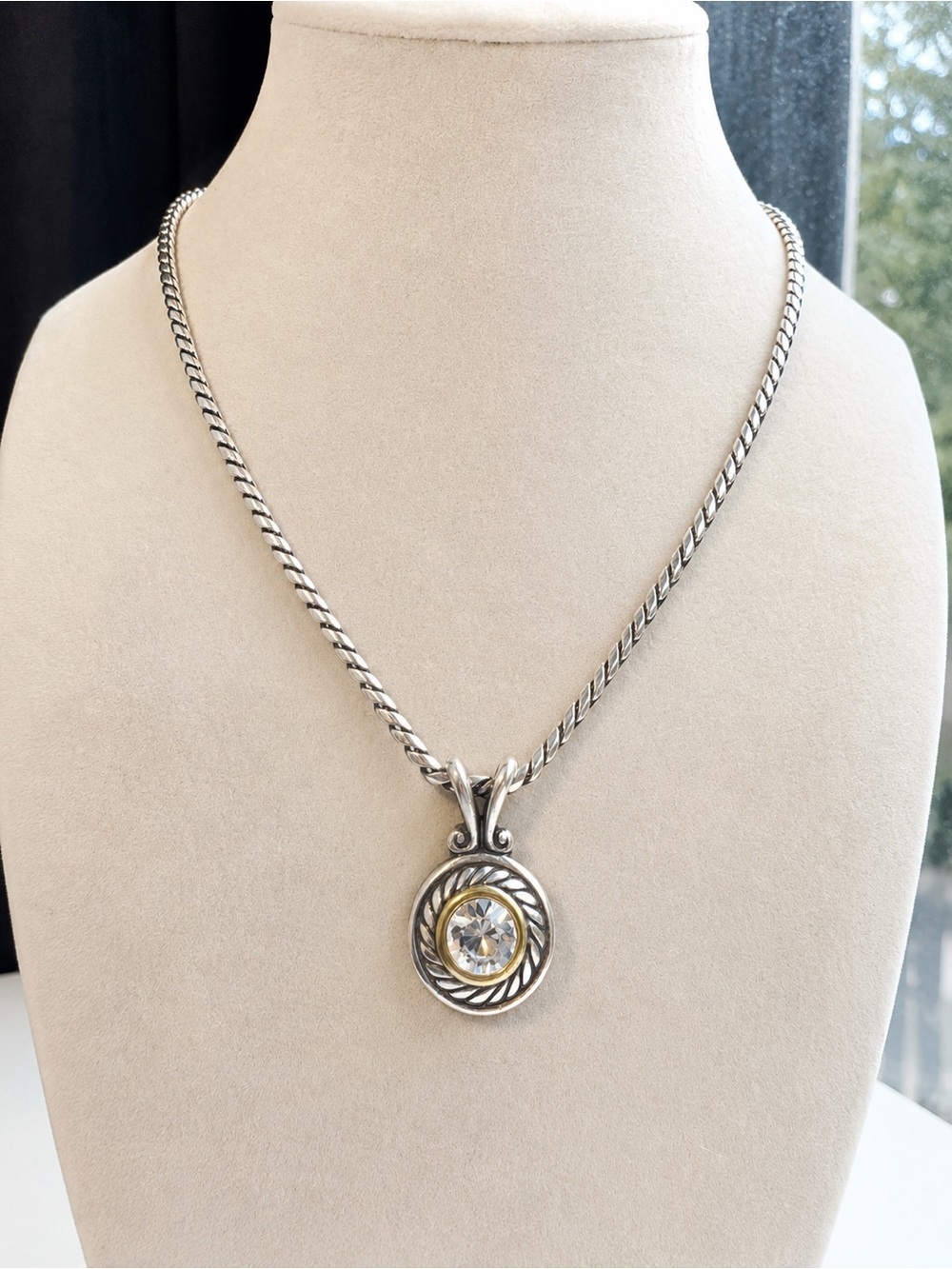 BRIGHTON CRYSTAL 18" REVERSIBLE PENDANT SILVER TONE & GOLD ACCENT NECKLACE